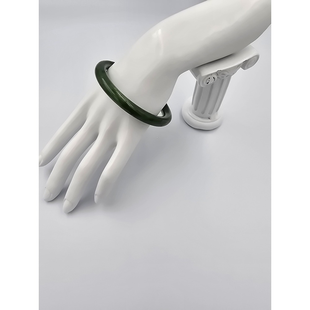 Natural Dark Green Nephrite Jade Bangle Bracelet 7.5" - Picture 5 of 10